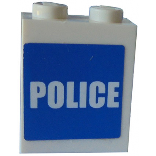 Brick 1 x 2 x 2 with Inside Axle Holder with White 'POLICE' on Blue Background Pattern (Sticker) - Set 7498