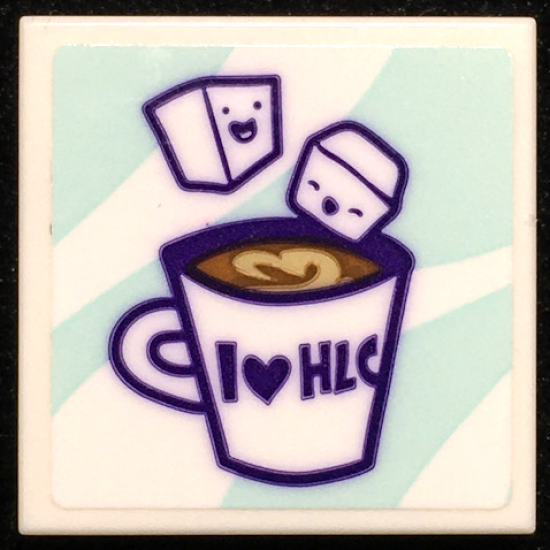 Tile 2 x 2 with Cup of Hot Chocolate with 'I Heart HLC' and Marshmallows Pattern (Sticker) - Set 41336