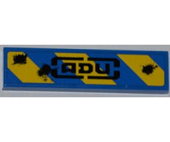 Tile 1 x 4 with Blue and Yellow Danger Stripes, 'ADU' and 3 Laser Burns Pattern (Sticker) - Set 7052