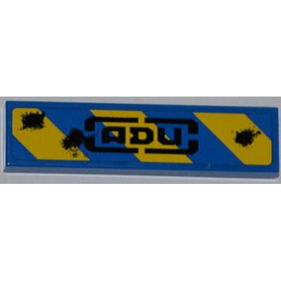 Tile 1 x 4 with Blue and Yellow Danger Stripes, 'ADU' and 3 Laser Burns Pattern (Sticker) - Set 7052