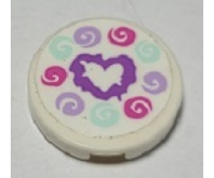 Tile, Round 2 x 2 with Bottom Stud Holder with Medium Lavender Heart and Dark Pink, Light Aqua and Lavender Swirls Pattern (Sticker) - Set 41336