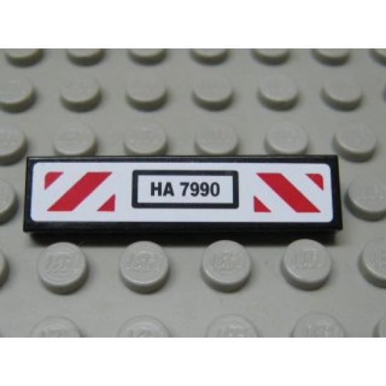 Tile 1 x 4 with 'HA 7990' and Red and White Diagonal Stripes Pattern (Sticker) - Set 7990