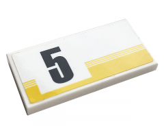 Tile 2 x 4 with Yellow Stripes and Black Number 5 Pattern Model Left Side (Sticker) - Set 76897