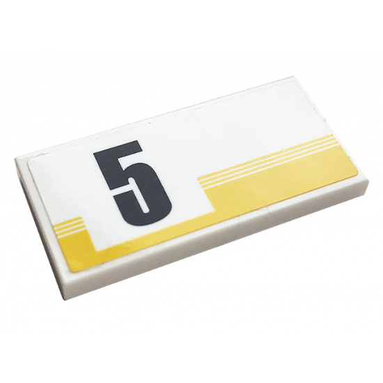 Tile 2 x 4 with Yellow Stripes and Black Number 5 Pattern Model Left Side (Sticker) - Set 76897