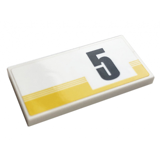 Tile 2 x 4 with Yellow Stripes and Black Number 5 Pattern Model Right Side (Sticker) - Set 76897