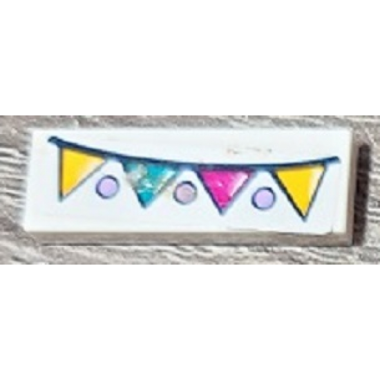 Tile 1 x 3 with Triangle Flags Banner and Dots Pattern (Sticker) - Set 41334