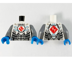 Torso Armor with Metallic Light Blue Circuitry, Silver Scales and Ninjago Logogram 'VS' in Red Diamond Pattern / Flat Silver Arms / Dark Azure Hands