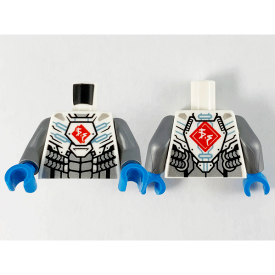 Torso Armor with Metallic Light Blue Circuitry, Silver Scales and Ninjago Logogram 'VS' in Red Diamond Pattern / Flat Silver Arms / Dark Azure Hands
