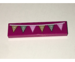 Tile 1 x 4 with Gold, Green and Bright Pink Flags Pattern (Sticker) - Set 41068