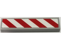 Tile 1 x 4 with Red and White Danger Stripes Thick (White Corners) Pattern Left (Sticker) - Sets 60111 / 60116