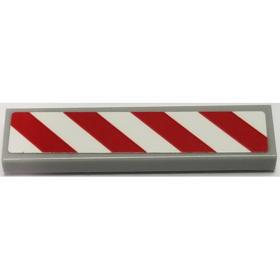 Tile 1 x 4 with Red and White Danger Stripes Thick (White Corners) Pattern Left (Sticker) - Sets 60111 / 60116