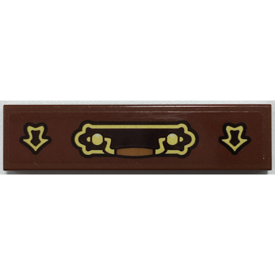 Tile 1 x 4 with Ornate Handle on Gold and Dark Brown Plate, Arrows Pattern (Sticker) - Set 70425