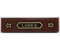 Tile 1 x 4 with 'LADY E.' on Gold and Dark Brown Name Plate, Arrows Pattern (Sticker) - Set 70425