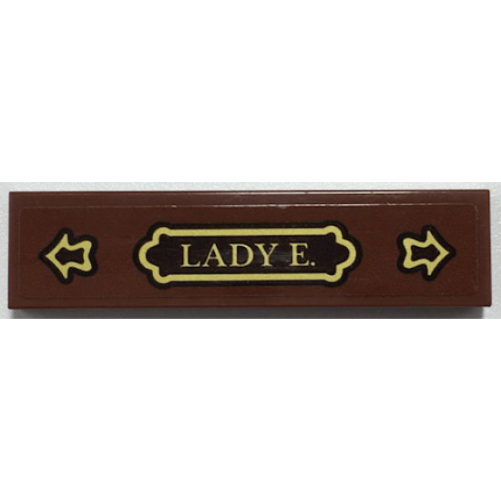 Tile 1 x 4 with 'LADY E.' on Gold and Dark Brown Name Plate, Arrows Pattern (Sticker) - Set 70425