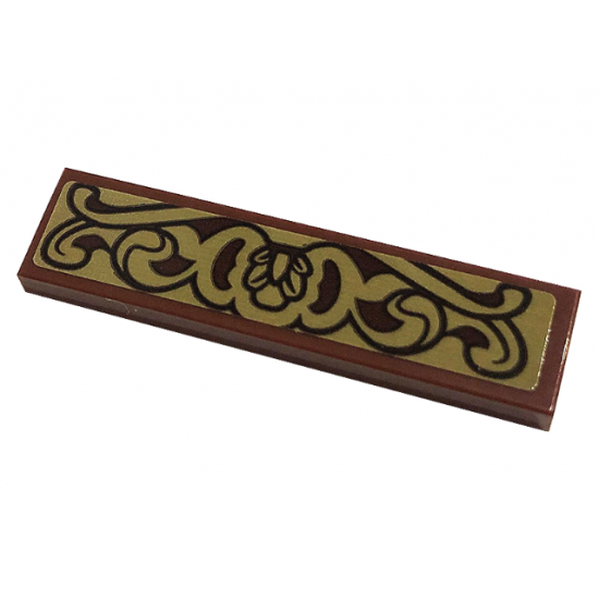 Tile 1 x 4 with Dark Red and Dark Tan Scrollwork Pattern (Sticker) - Set 76382
