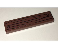 Tile 1 x 4 with Wood Grain and 2 Nails on Reddish Brown Background Pattern (Sticker) - Set 75903
