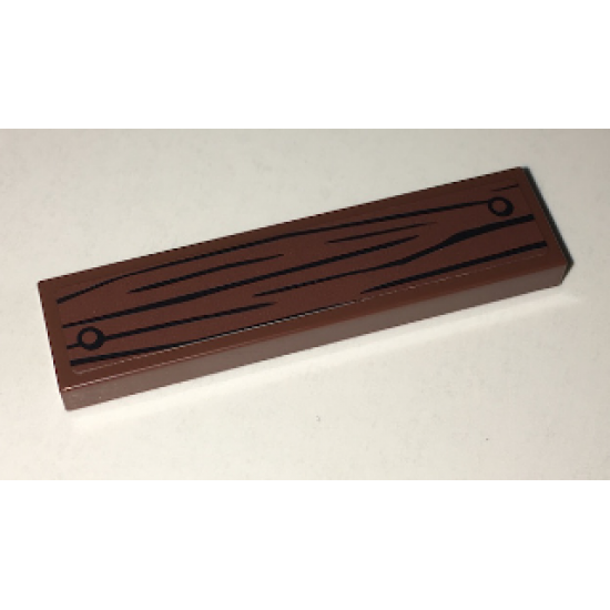 Tile 1 x 4 with Wood Grain and 2 Nails on Reddish Brown Background Pattern (Sticker) - Set 75903