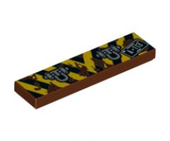 Tile 1 x 4 with Black and Yellow Danger Stripes, Silver Tow Rings and 'A-113' License Plate Pattern