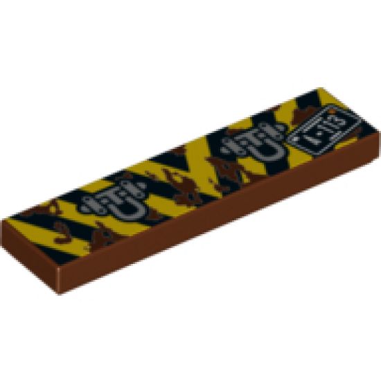 Tile 1 x 4 with Black and Yellow Danger Stripes, Silver Tow Rings and 'A-113' License Plate Pattern