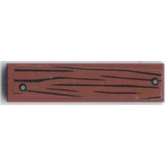 Tile 1 x 4 with Wood Grain and 2 Dark Bluish Gray Nails on Reddish Brown Background Pattern (Sticker) - Set 60071