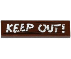 Tile 1 x 4 with Wood Grain and 'KEEP OUT!' Pattern (Sticker) - Sets 60068 / 75903