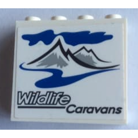 Panel 1 x 4 x 3 with Side Supports - Hollow Studs with 'Wildlife Caravans' Pattern (Sticker) - Set 60182