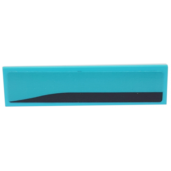 Tile 1 x 4 with Black Stripe on Medium Azure Background Pattern Model Right Side (Sticker) - Set 76898