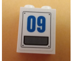 Brick 1 x 2 x 2 with Inside Stud Holder with Blue '09' and Grille Pattern (Sticker) - Set 60167