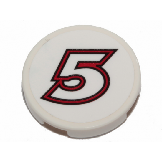 Tile, Round 2 x 2 with Bottom Stud Holder with Black and Red Contoured '5' Pattern (Sticker) - Set 31094