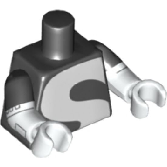 Torso with Large White Letter 'S' Pattern / White Arms with Black Short Sleeves and Silver Trim Pattern / White Hands