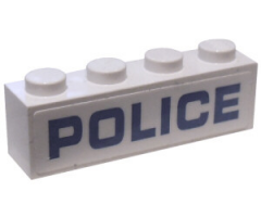 Brick 1 x 4 with Blue 'POLICE' on White Background Pattern, Full Length of Brick - (Sticker) - Set 60176