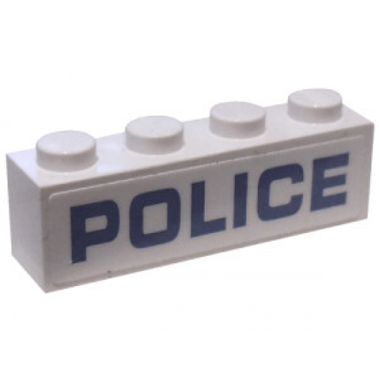 Brick 1 x 4 with Blue 'POLICE' on White Background Pattern, Full Length of Brick - (Sticker) - Set 60176