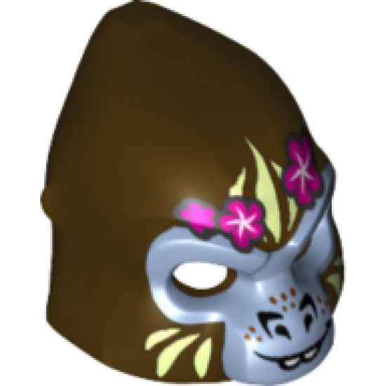 Minifigure, Headgear Mask Gorilla with Gray Face, Light Yellow Face Paint and Pink Flowers Pattern