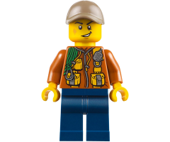 City Jungle Explorer - Dark Orange Jacket with Pouches, Dark Blue Legs, Dark Tan Cap with Hole, Cheek Scuff