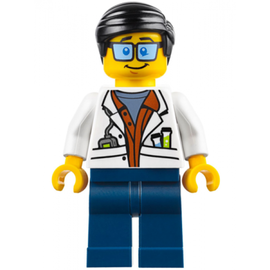 City Jungle Scientist - White Lab Coat with Test Tubes, Dark Blue Legs, Black Smooth Hair
