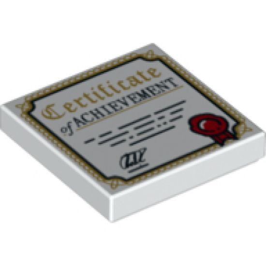 Tile 2 x 2 with 'Certificate of ACHIEVEMENT', Gold Border, Red Ribbon Pattern