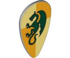 Minifigure, Shield Ovoid with Dragon Dark Green on Light Yellow and Ochre Quarters Background Pattern
