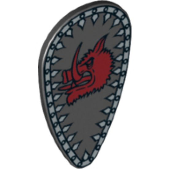 Minifigure, Shield Ovoid with Boar Head and Silver Border Pattern