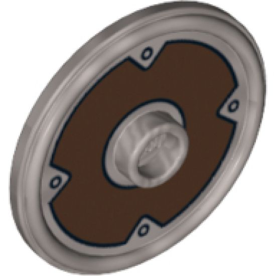 Minifigure, Shield Round with Stud and Ring Around Edge with Dark Brown Ring and 4 Rivets Pattern