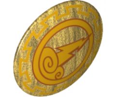 Minifigure, Shield Round with Rounded Front with Bright Light Orange Border, Storm Clouds with Lightning Pattern