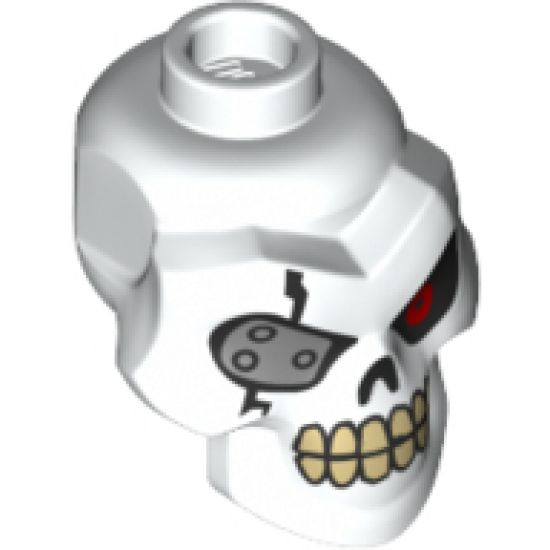 Minifigure, Head, Modified Skull with Red Left Eye and Silver Eyepatch Pattern