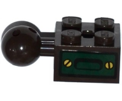 Technic, Brick Modified 2 x 2 with 6 Holes Ball Joint and Axle Hole with Dark Green Hatch with 2 Gold Screws Pattern (Sticker) - Set 70735