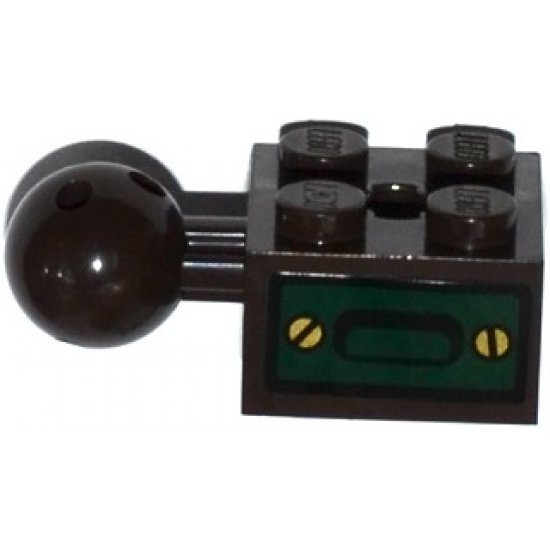 Technic, Brick Modified 2 x 2 with 6 Holes Ball Joint and Axle Hole with Dark Green Hatch with 2 Gold Screws Pattern (Sticker) - Set 70735