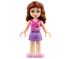 Friends Olivia, Medium Lavender Skirt, Dark Pink Top with Hearts and White Undershirt