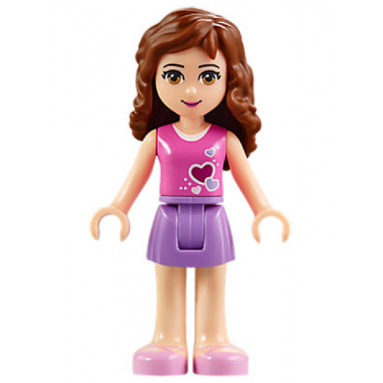 Friends Olivia, Medium Lavender Skirt, Dark Pink Top with Hearts and White Undershirt