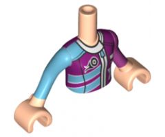 Mini Doll, Torso Friends Girl Magenta and Medium Azure Racing Jacket Pattern, Light Nougat Arms with Hands with Medium Azure Right Sleeve, Magenta Left Sleeve