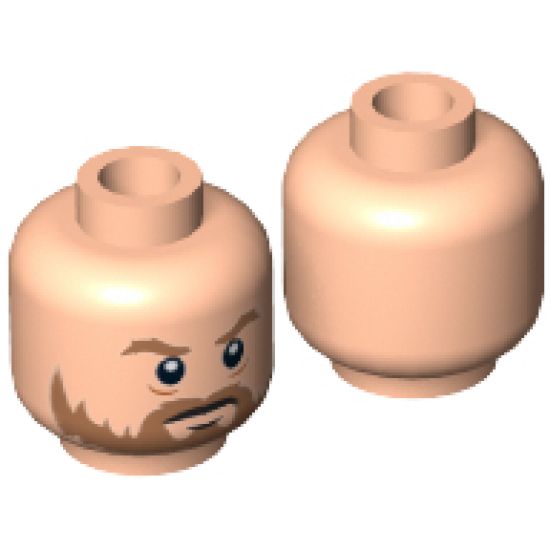 Minifigure, Head Beard Brown, Bushy Eyebrows, White Pupils, Stern Pattern - Hollow Stud