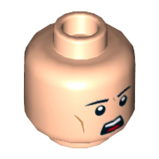 Minifigure, Head Male Black Eyebrows, White Pupils, Chin Dimple, Open Mouth Scowl Pattern - Hollow Stud