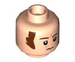 Minifigure, Head Male Brown Eyebrows and Long Sideburns, Frown and Furrowed Brow Pattern (SW Imperial Officer) - Hollow Stud