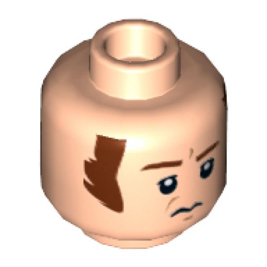 Minifigure, Head Male Brown Eyebrows and Long Sideburns, Frown and Furrowed Brow Pattern (SW Imperial Officer) - Hollow Stud